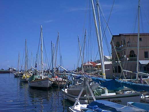 Fishing boats parked near the Old Swingbridge in Belize City 